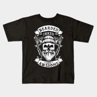 Bearded Inked And Awesome Badass Dad Kids T-Shirt